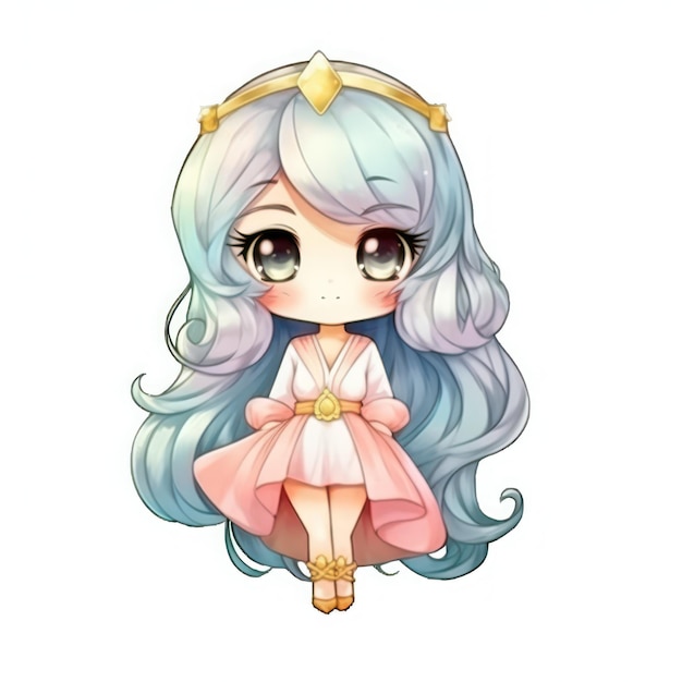 Anime girl with a pale blue hair and a gold crown