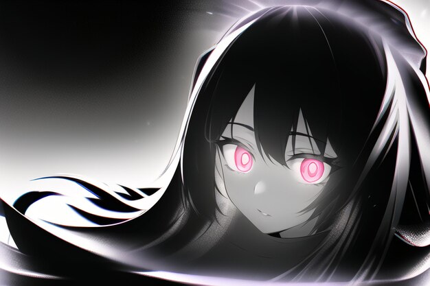 Girl With Long Black Hair Anime Bright Eyes And A Dark Backgrounds