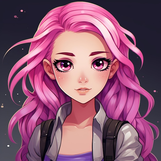 anime girl with pink hair and a backpack
