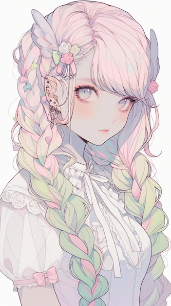 ピンクの髪と髪に蝶を持つアニメの女の子生成 AI