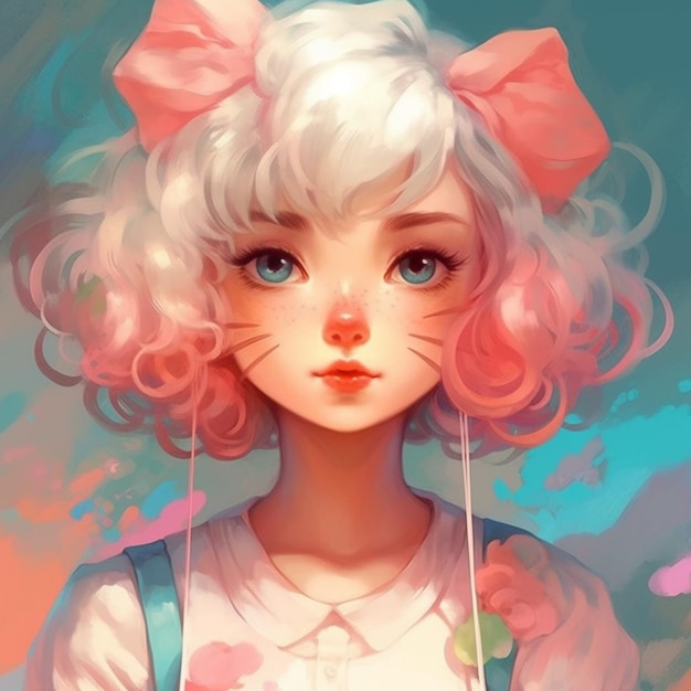 anime girl with pink hair and a cat ears generative ai