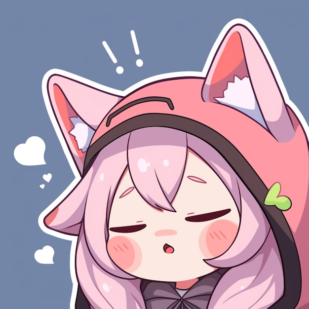 anime girl with pink hair and a hoodie with a cat ears generative ai