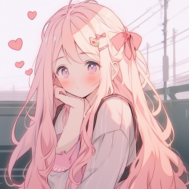 Premium AI Image | anime girl with pink hair and pink bow in front of ...