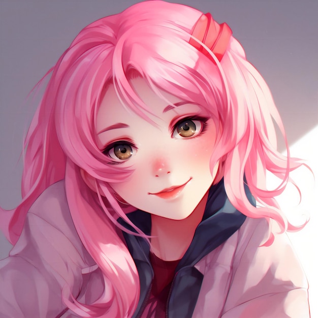 Anime girl with pink hair portrait digital illustration