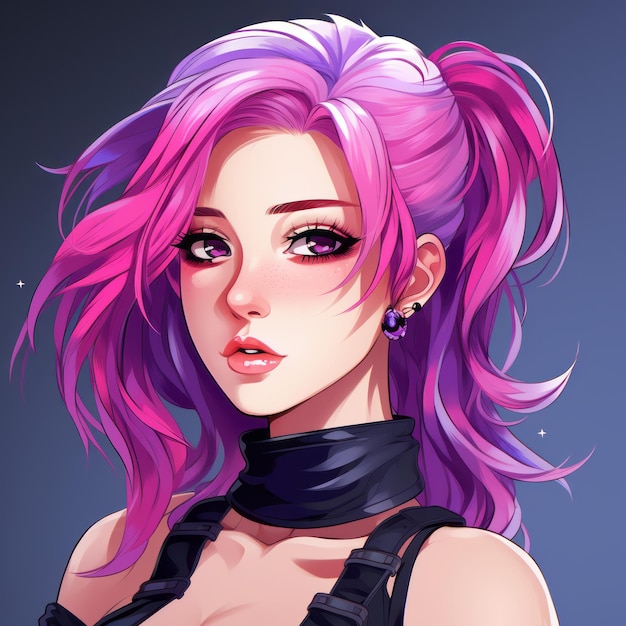 Premium AI Image | anime girl with pink hair and purple eyes