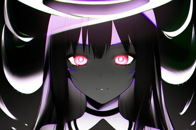 Premium AI Image  A black and white anime girl with purple eyes