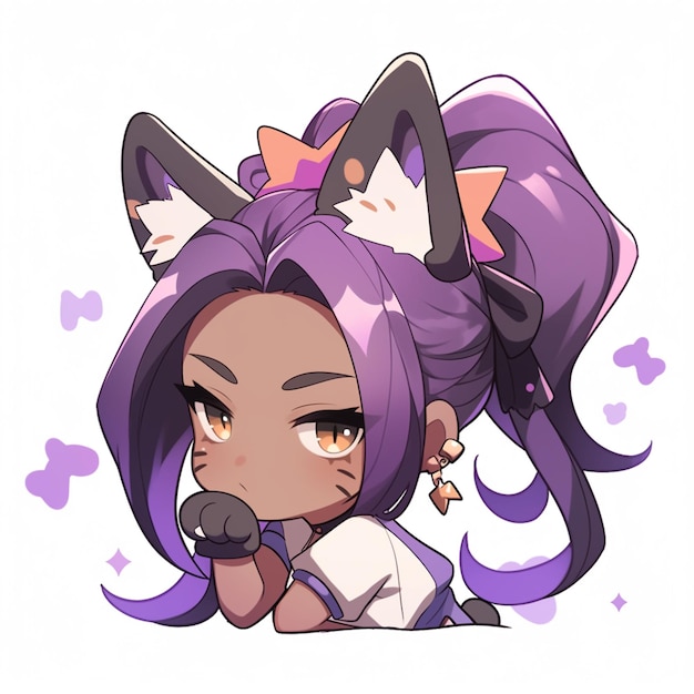 anime girl with purple hair and ears with a cat ears generative ai