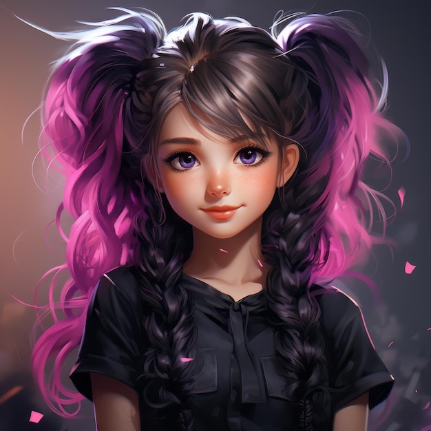 anime girl with purple hair and pink hair