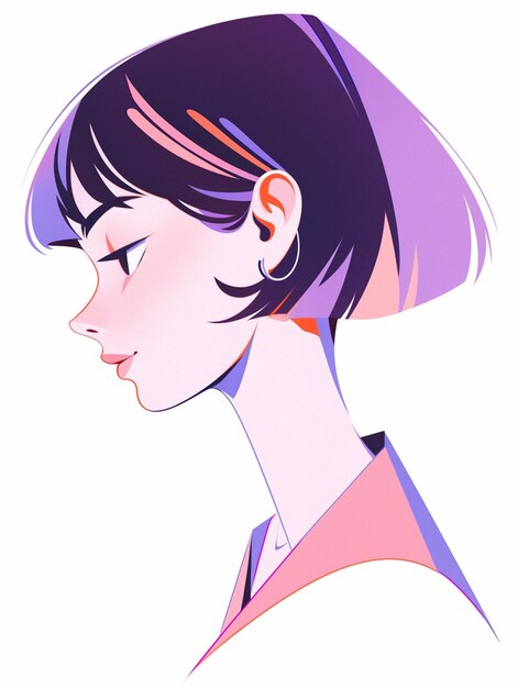 Anime girl with purple hair and a pink top generative ai