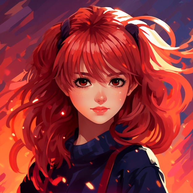 Photo anime girl with red hair and eyes