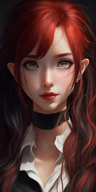 Anime girl with red red hairdress