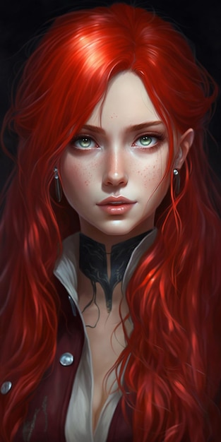 Anime girl with red red hairdress