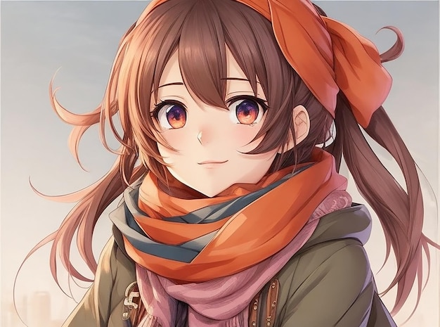 An anime girl with scarf character cartoon