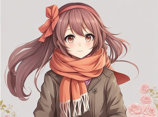 An anime girl with scarf character cartoon