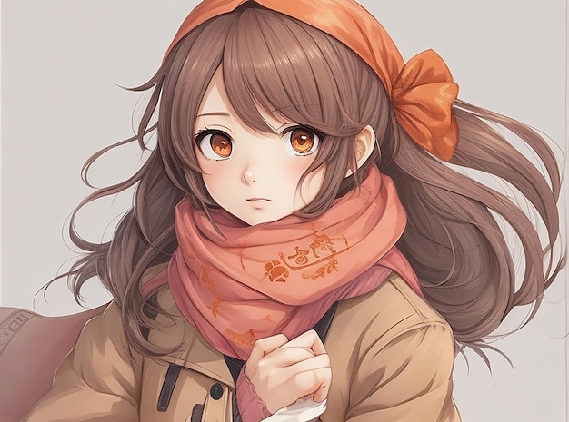 An anime girl with scarf character cartoon