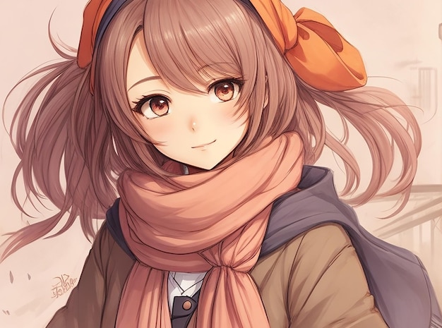 An anime girl with scarf character cartoon