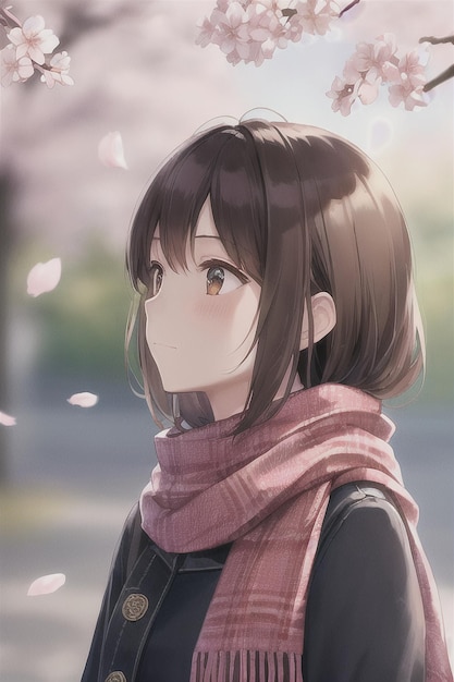 Anime girl with a scarf on her neck