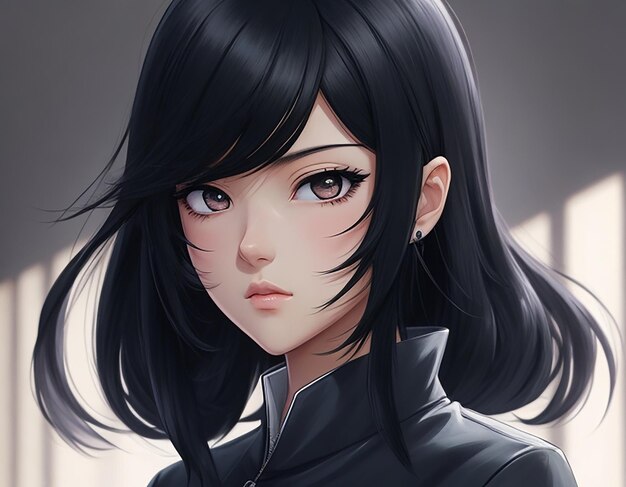 Premium AI Image  Anime girl with black hair and a blindfold