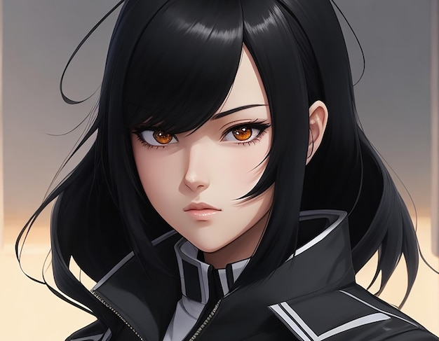 An anime girl with sleek black hair and a cool calm demeanor