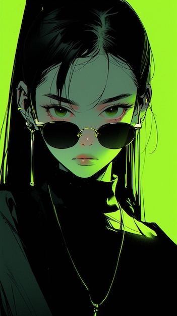 Anime girl with sunglasses and a necklace with a chain generative ai