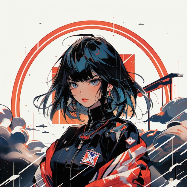 anime girl with a sword in her hand and a red circle in the background generative ai