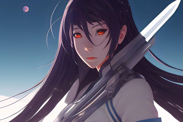 Anime girl with sword illustration ai generative