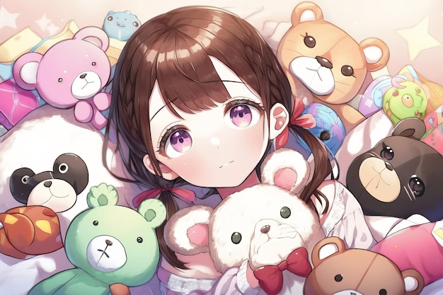 Anime girl with a teddy bear