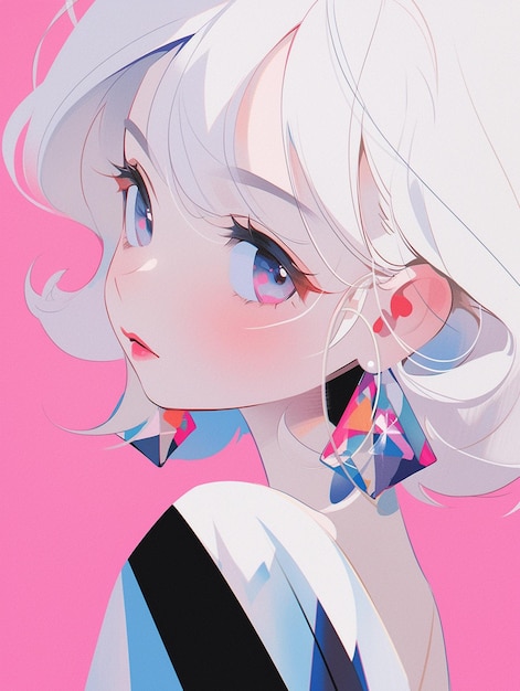 anime girl with white hair and blue eyes wearing a bow tie generative ai