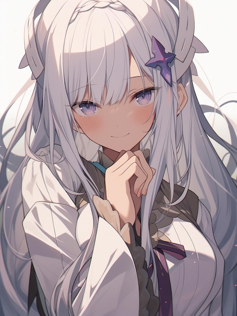 Anime girl with white hair and a purple eyes