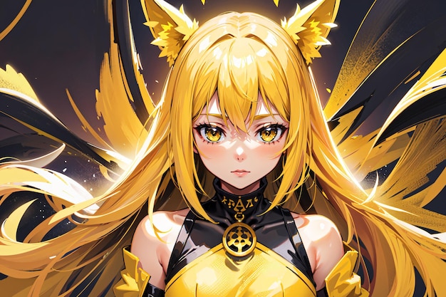 Anime girl with a yellow hair and yellow eyes