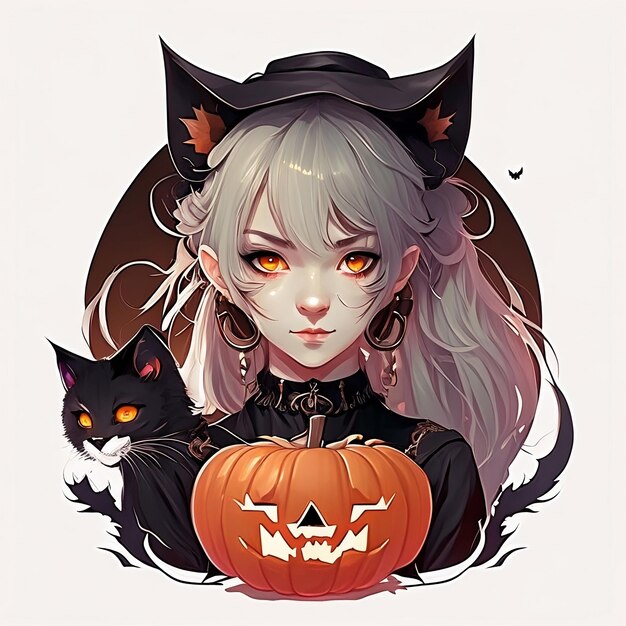 Kawaii Anime Girl in a Halloween Pumpkin - Anime Halloween