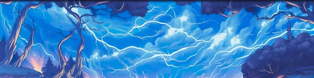 Anime horizontal blue lightning background Anime cartoon light colors Generative AI