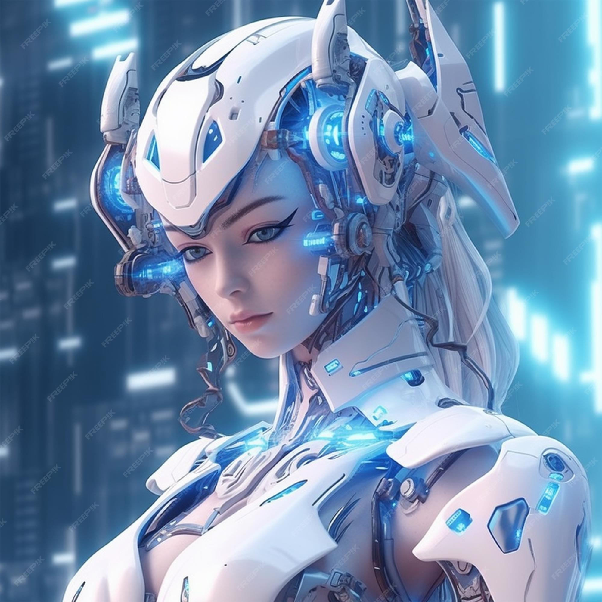 Premium AI Image | Anime Humanoid robot with a white Lab background