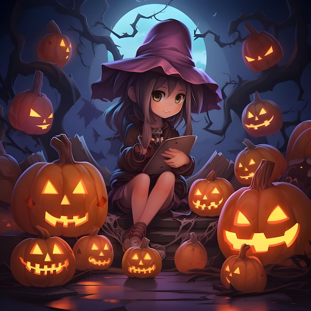 Anime-illustratie van een grappige sociale media-post voor Halloween-feestevenement