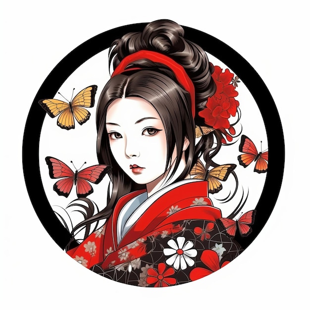 Foto disegno vettoriale ragazza kimono anime per maschera di ritaglio t-shirt