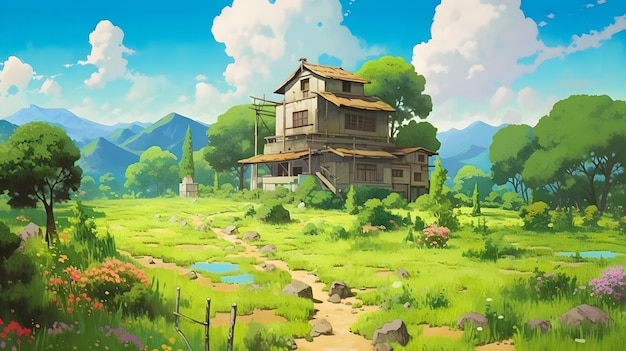 Аниме пейзаж в стиле Studio Ghibli