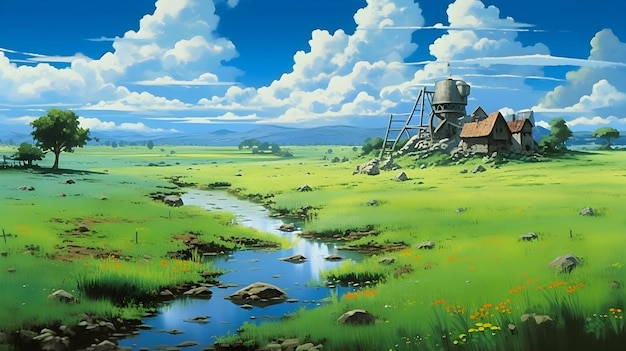 Аниме пейзаж в стиле Studio Ghibli