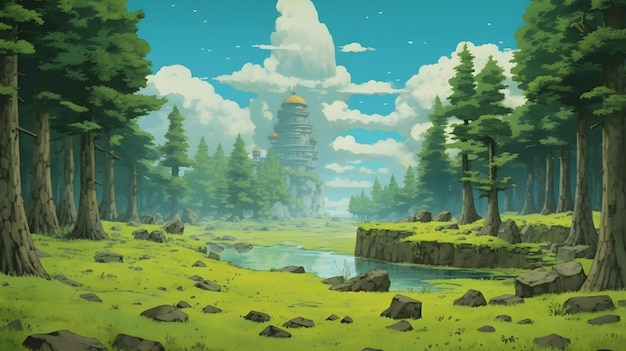 Photo anime landscape in studio ghibli style