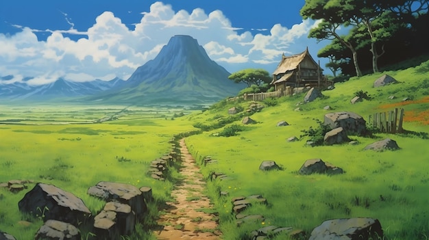 Аниме пейзаж в стиле Studio Ghibli