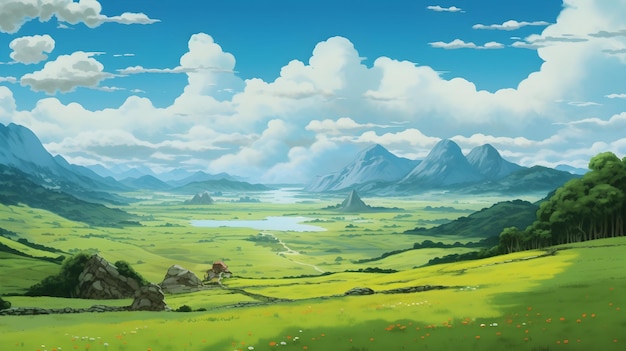 Foto paesaggio anime in stile studio ghibli