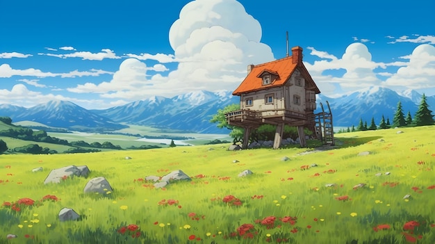 Anime landscape in studio ghibli style