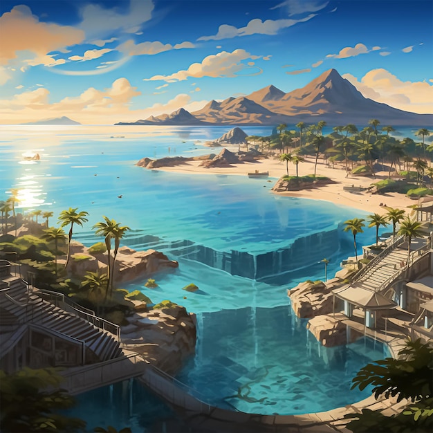 ANIME large pool Surrounded by sandy beaches and mountains