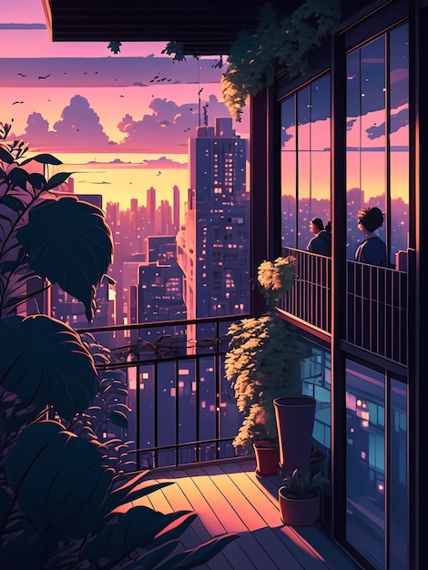 Foto illustrazione del balcone anime lofi