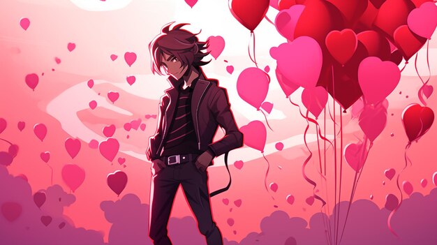 Anime man in hearts valentines day