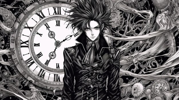 Anime manga clock time travel ai generate