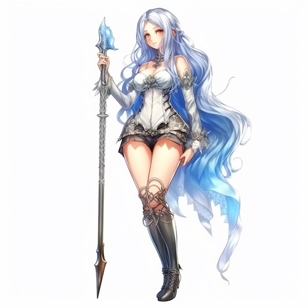 anime meisje met blauw haar en een zwaard in haar hand generatieve ai