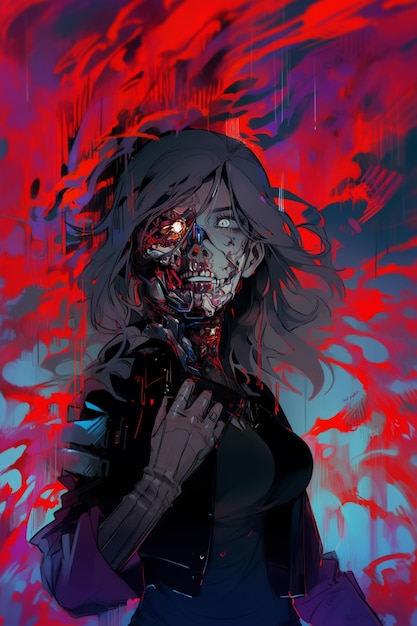 anime meisje met bloed dat over haar gezicht druppelt en een bloedig gezicht generatief ai