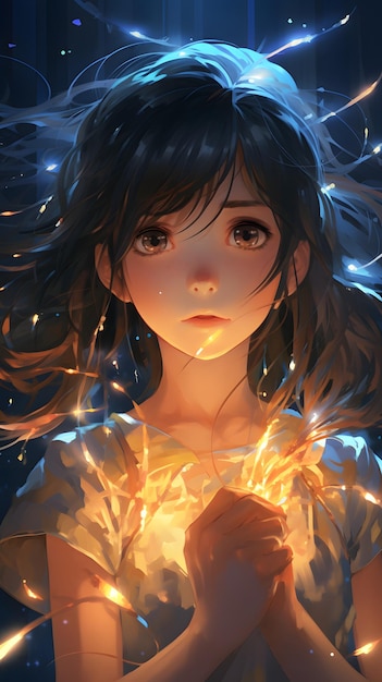 Anime meisje verdwaald in haar gedachten behang