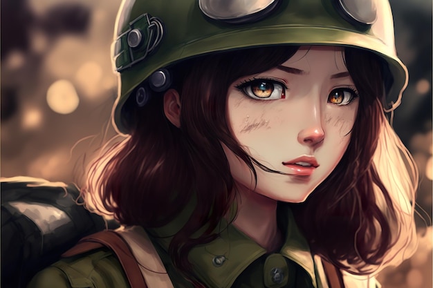 Anime-meisjessoldaat in de tweede wereldoorlog