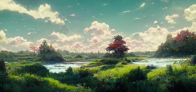 Premium Photo | Anime nature environment background image